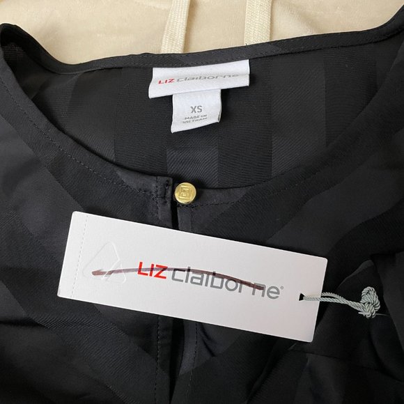 Liz Claiborne | Women's Black Striped Keyhole Neck Long Sleeve Blouse Size XS - Picture 6 of 6